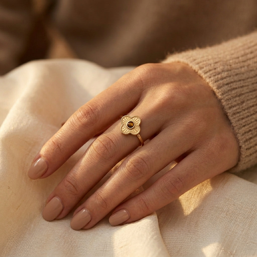 Anel Aberto Floral Dourado