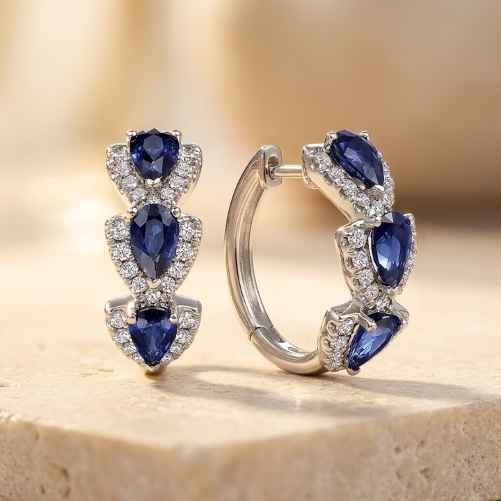Brincos de Argola com Halo de Safira Prateada