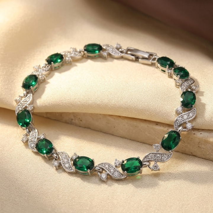 Pulseira Vintage de Elo em Prata e Esmeralda
