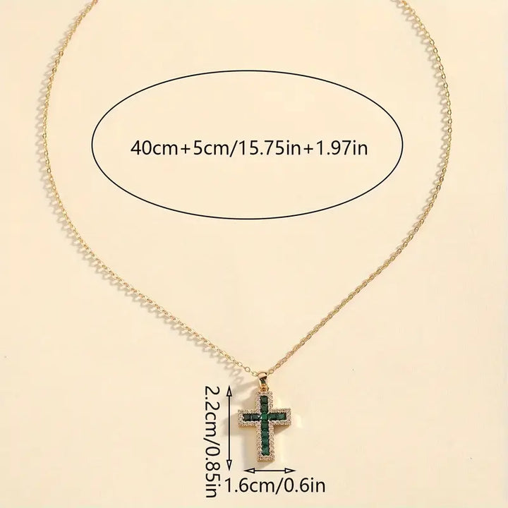 Colar com Pendente Cruz de Esmeralda Solene | Ouro