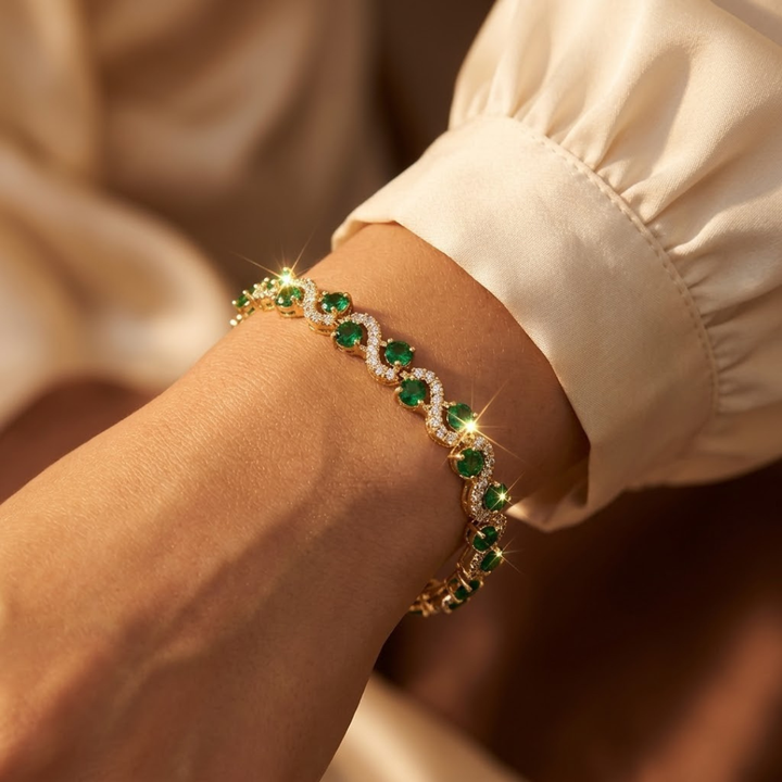 Pulseira Halo de Ouro e Esmeralda
