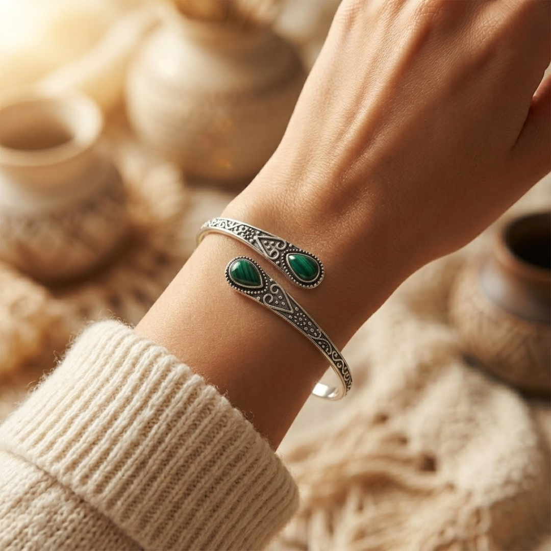 Pulseira Vintage de Prata e Esmeralda