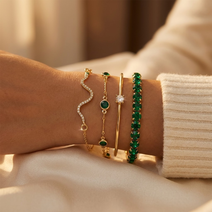 Conjunto de Pulseiras de Ouro e Esmeralda