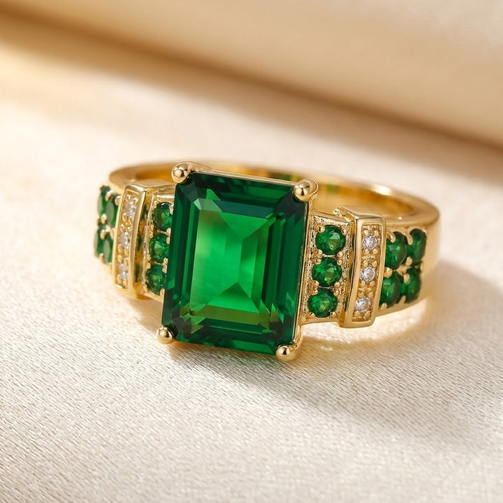 Anel Multi-Stone de Ouro e Esmeralda