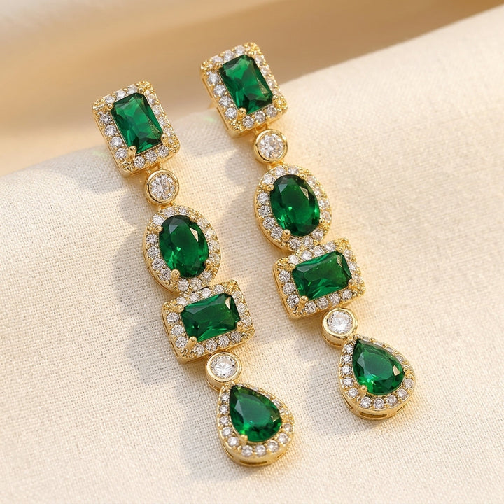 Brincos Pendentes Multi-Forma em Ouro e Esmeralda