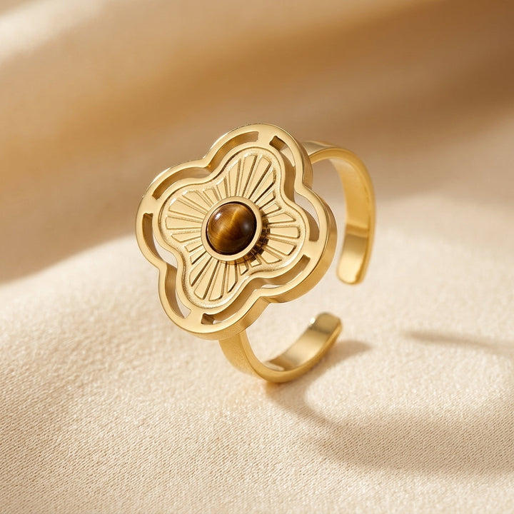 Anel Aberto Floral Dourado