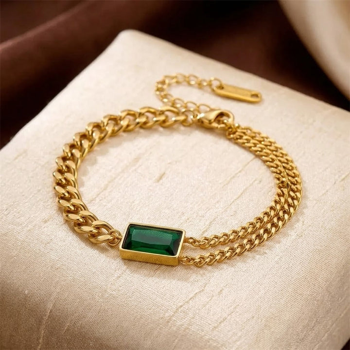 Pulseira de Cadeia em Ouro com Esmeralda