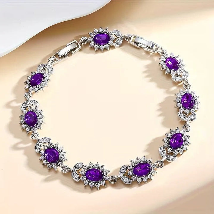 Pulseira Floral de Ametista Prateada