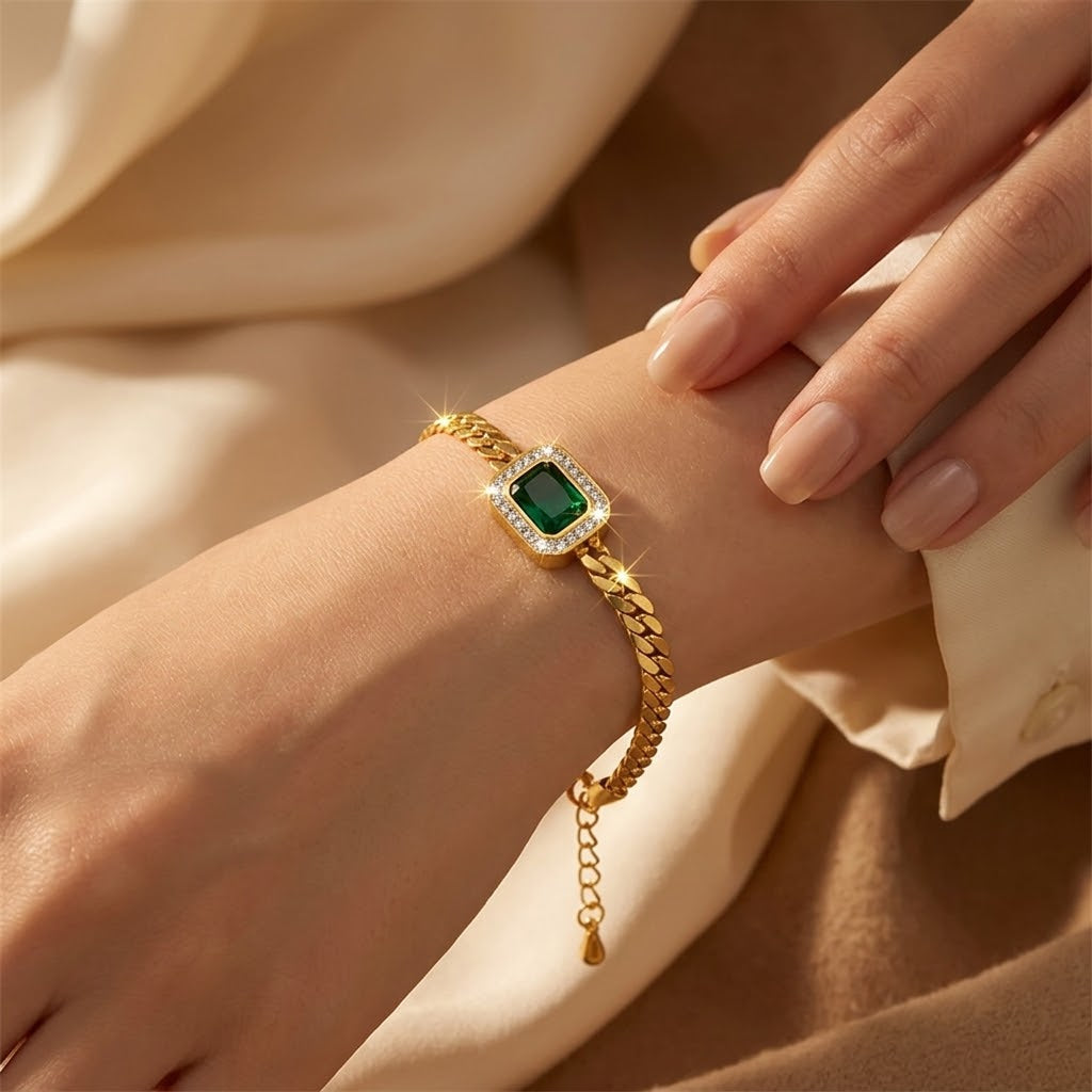 Pulseira de Cadeia de Ouro Esmeralda