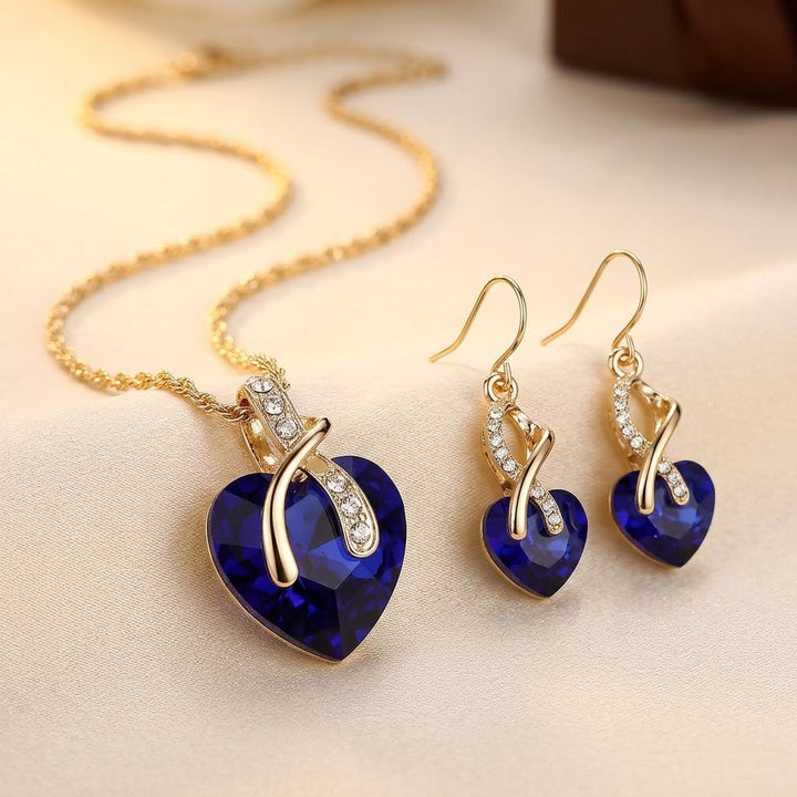 Conjunto de Colar e Brincos em Ouro e Safira